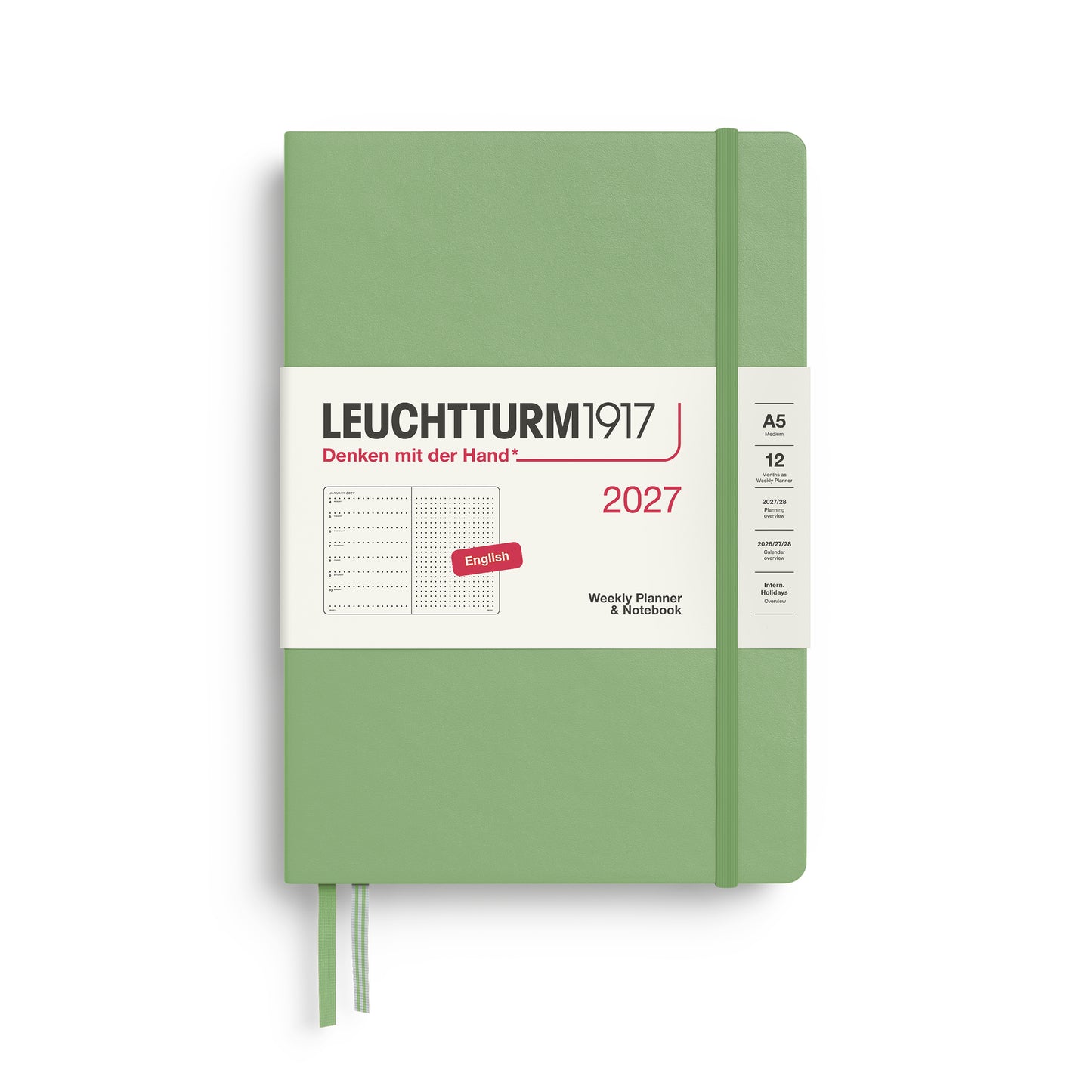 Leuchtturm1917 2027 A5 Medium Hardcover Weekly Planner & Dotted Notebook - Sage