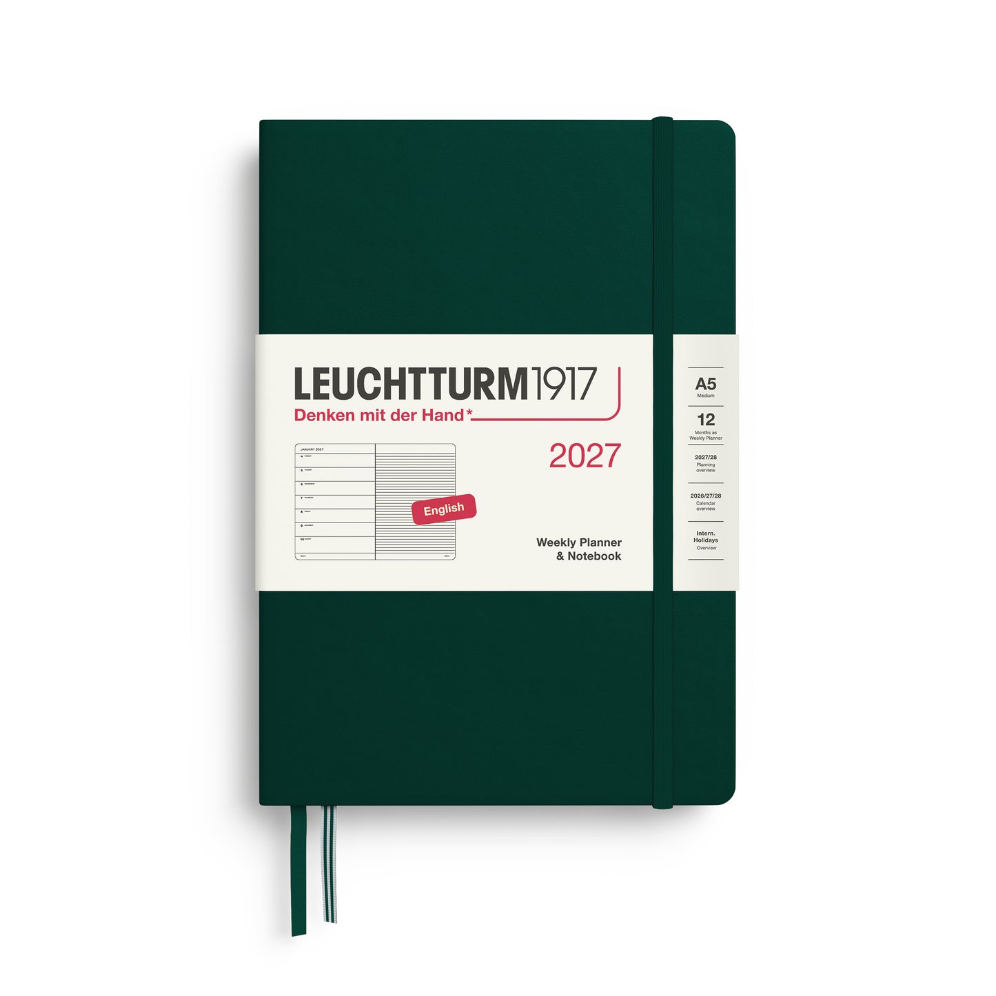 Leuchtturm1917 2027 A5 Medium Hardcover Weekly Planner & Notebook - Forest Green