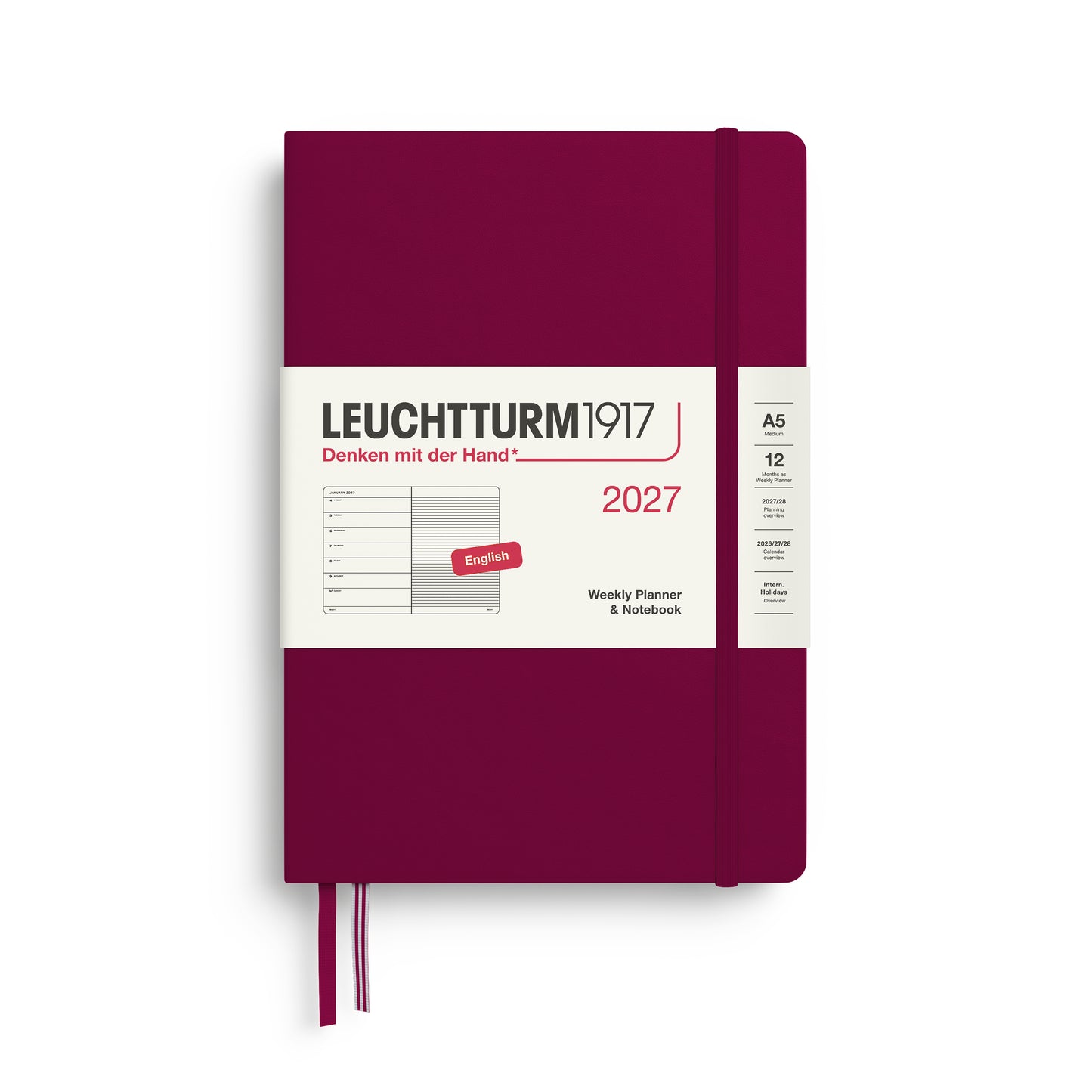 Leuchtturm1917 2027 A5 Medium Hardcover Weekly Planner & Notebook - Port Red
