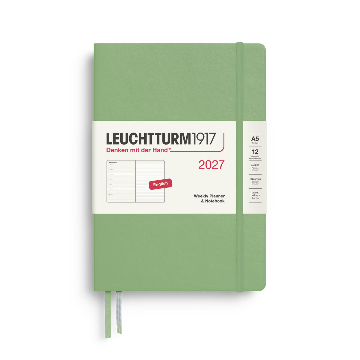 Leuchtturm1917 2027 A5 Medium Hardcover Weekly Planner & Notebook - Sage