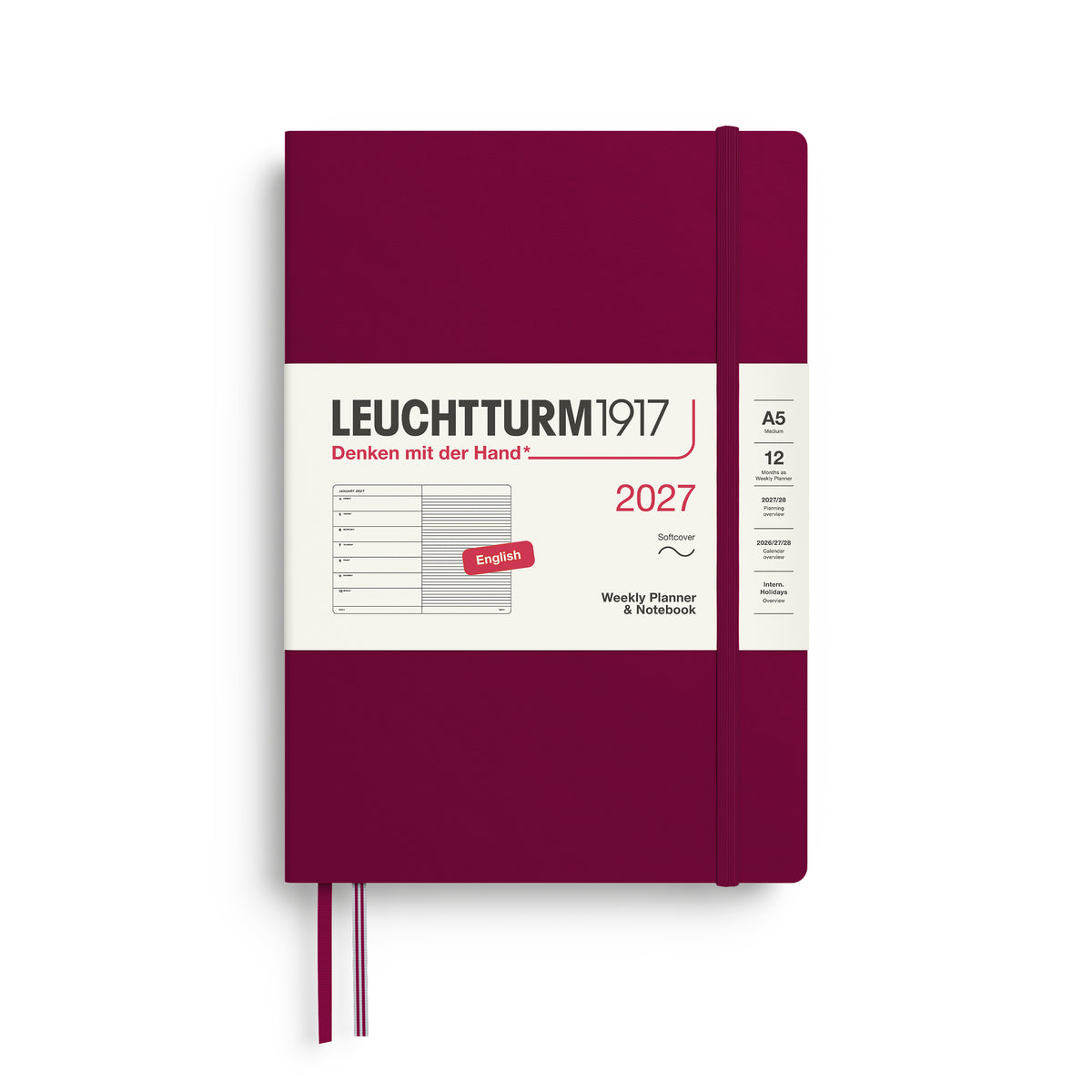 Leuchtturm1917 2027 A5 Medium Softcover Weekly Planner & Notebook - Port Red
