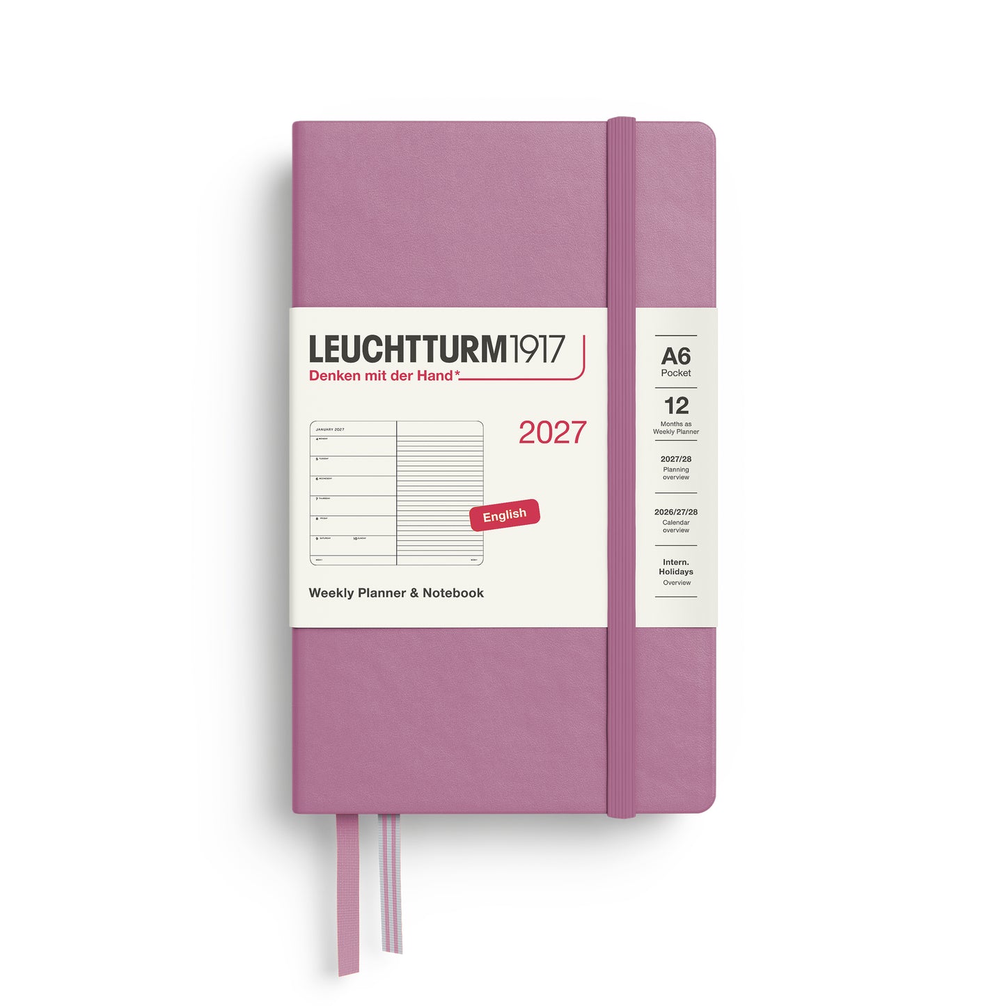 Leuchtturm1917 2027 A6 Pocket Hardcover Weekly Planner & Notebook - Dusty Rose