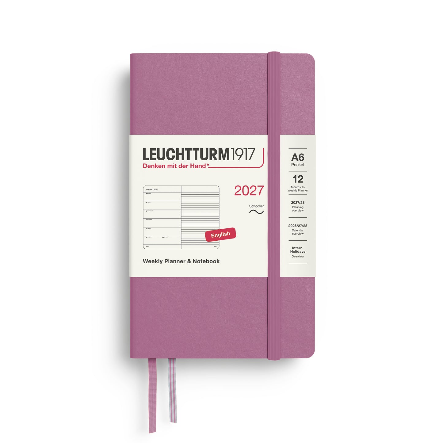 Leuchtturm1917 2027 A6 Pocket Softcover Weekly Planner & Notebook - Dusty Rose