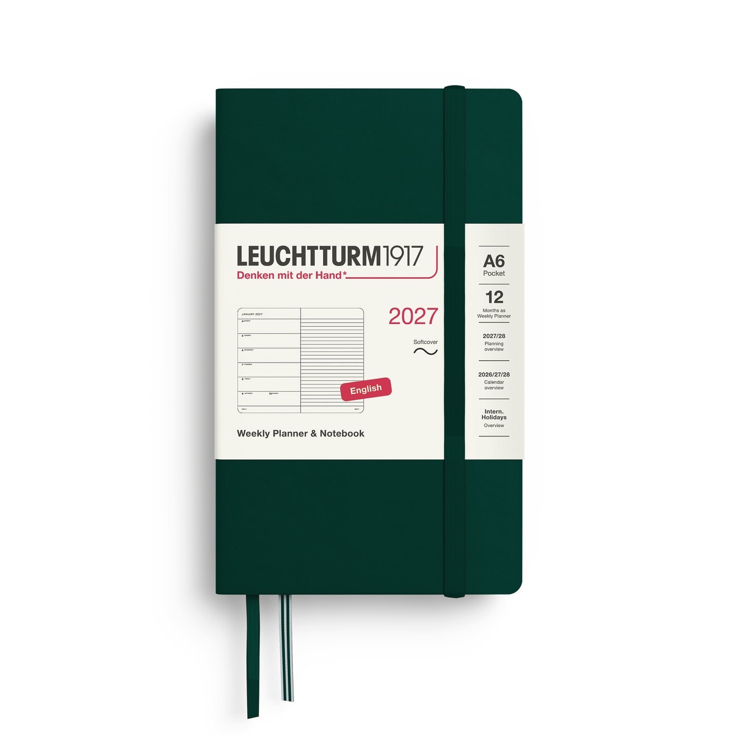 Leuchtturm1917 2027 A6 Pocket Softcover Weekly Planner & Notebook - Forest Green