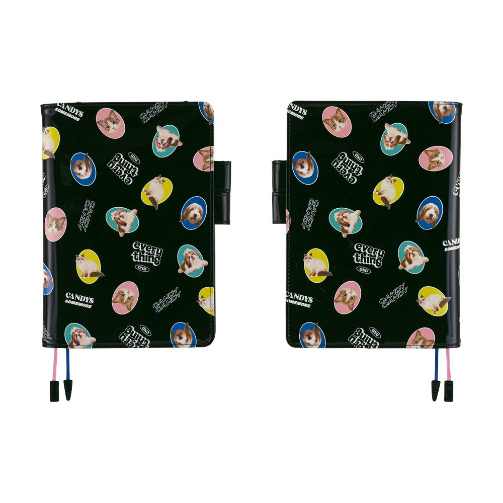 Hobonichi 2026 A5 Cousin Cover Only - Candy Stripper: Random Dog & Cat (Black)