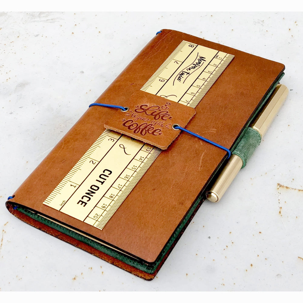 Galen Leather Brass Vintage Inspired Ruler - Imperial and Metric Measurements
