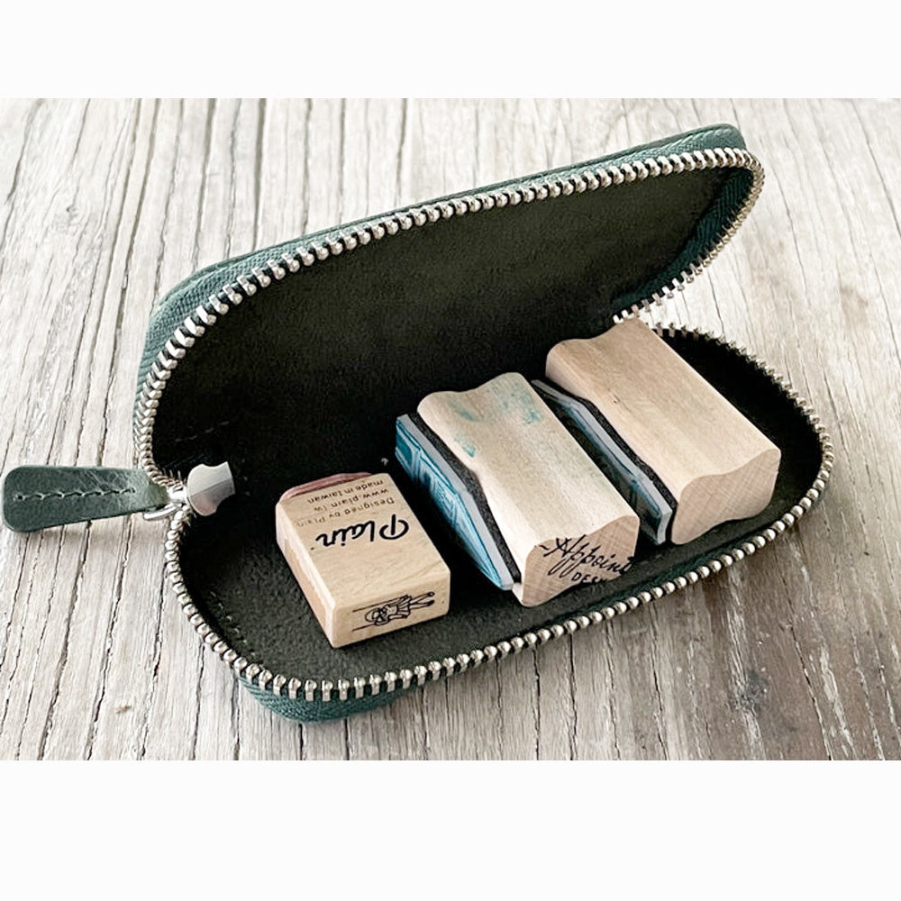 Galen Leather Zippered 2 Slots Pen Case for Kaweco Pocket Pen - Crazy Horse Forest Green
