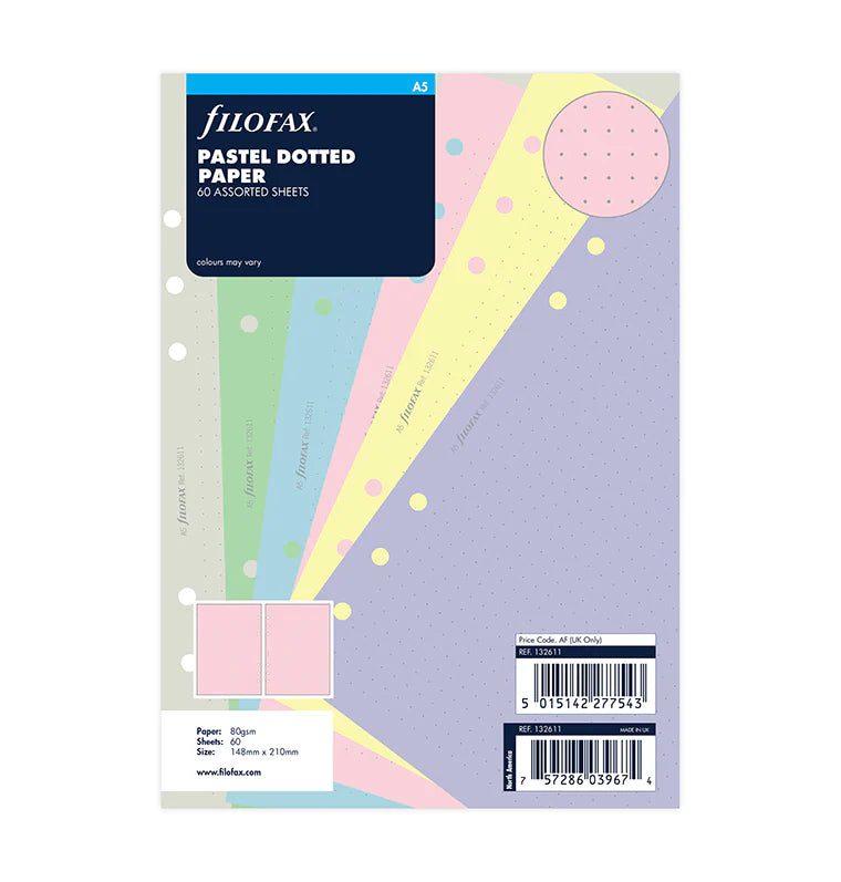 Filofax A5 Paper 6-Ring Refill - Pastel Multicolor (Dotted)