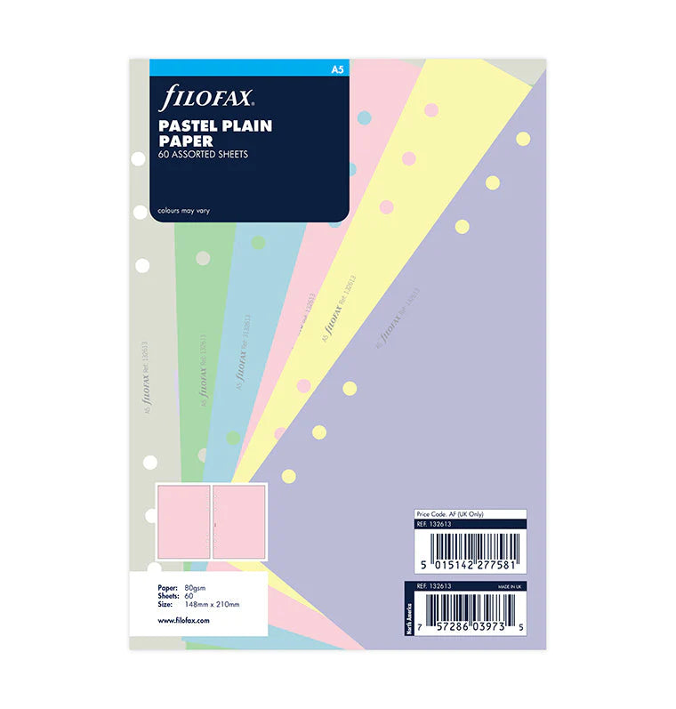 Filofax A5 Paper 6-Ring Refill - Pastel Multicolor (Plain)