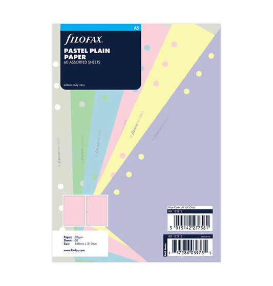 Filofax A5 Paper 6-Ring Refill - Pastel Multicolor (Plain)