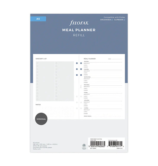 Filofax A5 Minimal 6-Ring Refill - Meal Planner (White)