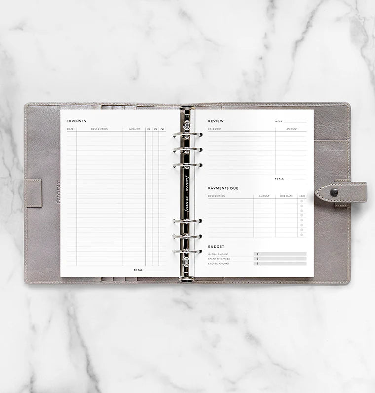 Filofax A5 Minimal 6-Ring Refill - Expense Tracker (White)