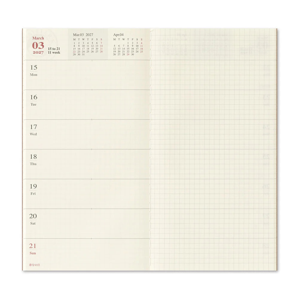 TRAVELER'S 2027 Regular Size Diary Insert - Weekly + Memo