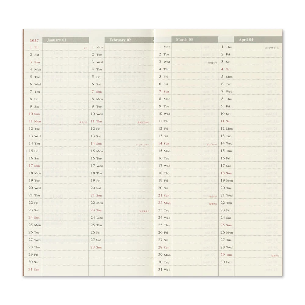TRAVELER'S 2027 Regular Size Diary Insert - Weekly Vertical