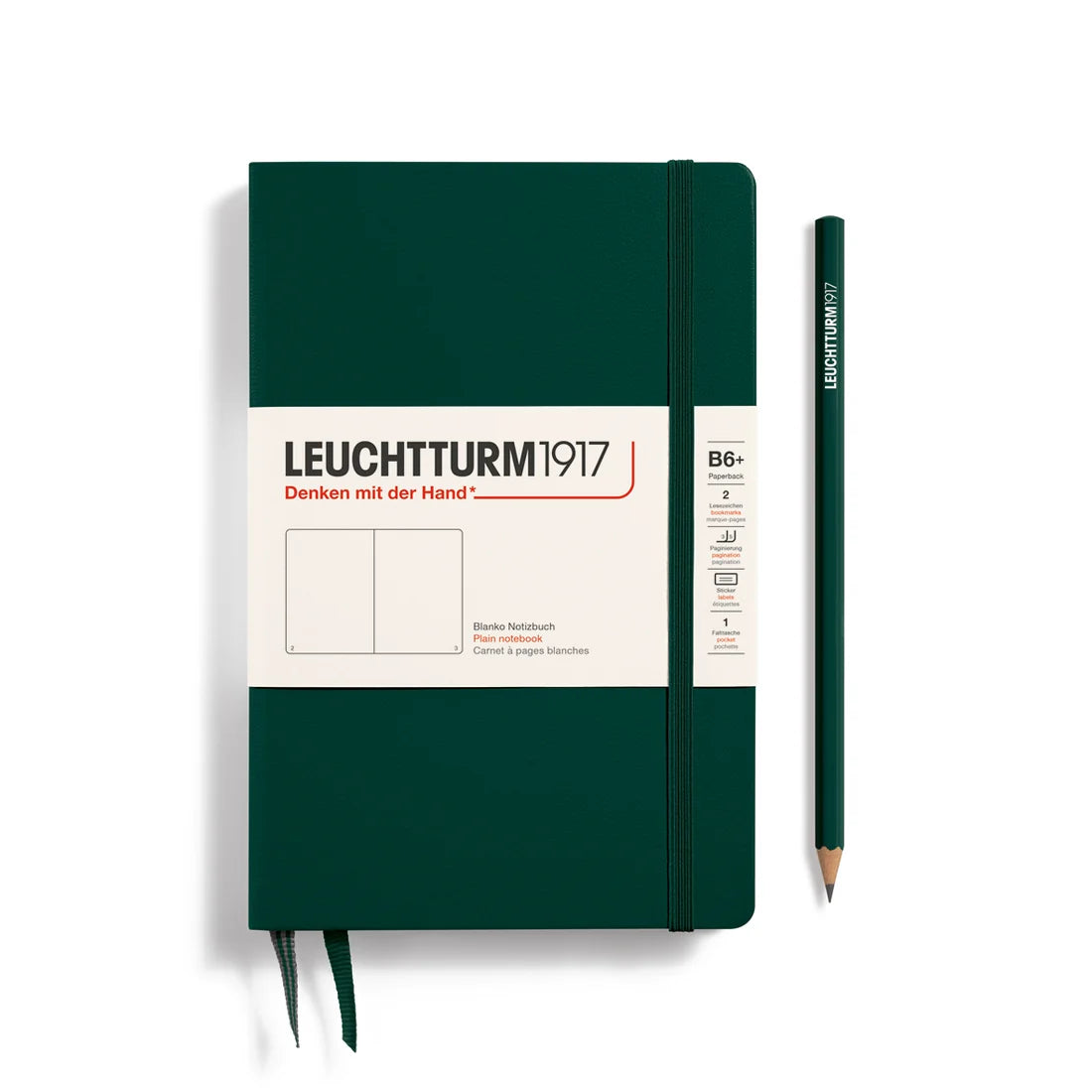 Leuchtturm1917 Paperback B6+ Hardcover Plain Notebook - Forest Green