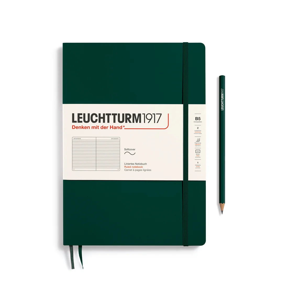 Leuchtturm1917 Composition B5 Softcover Ruled Notebook - Forest Green