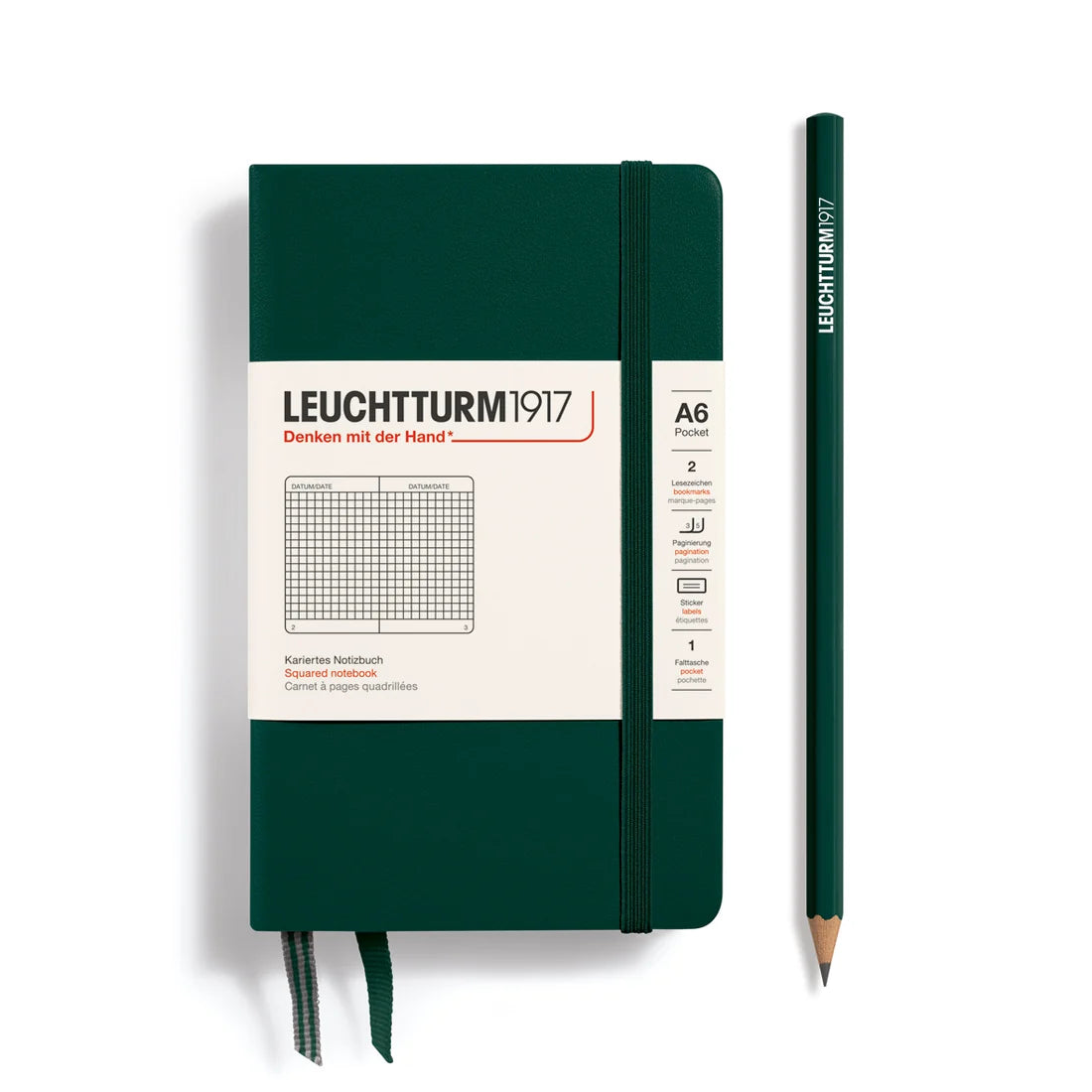 Leuchtturm1917 A6 Pocket Hardcover Squared Notebook - Forest Green