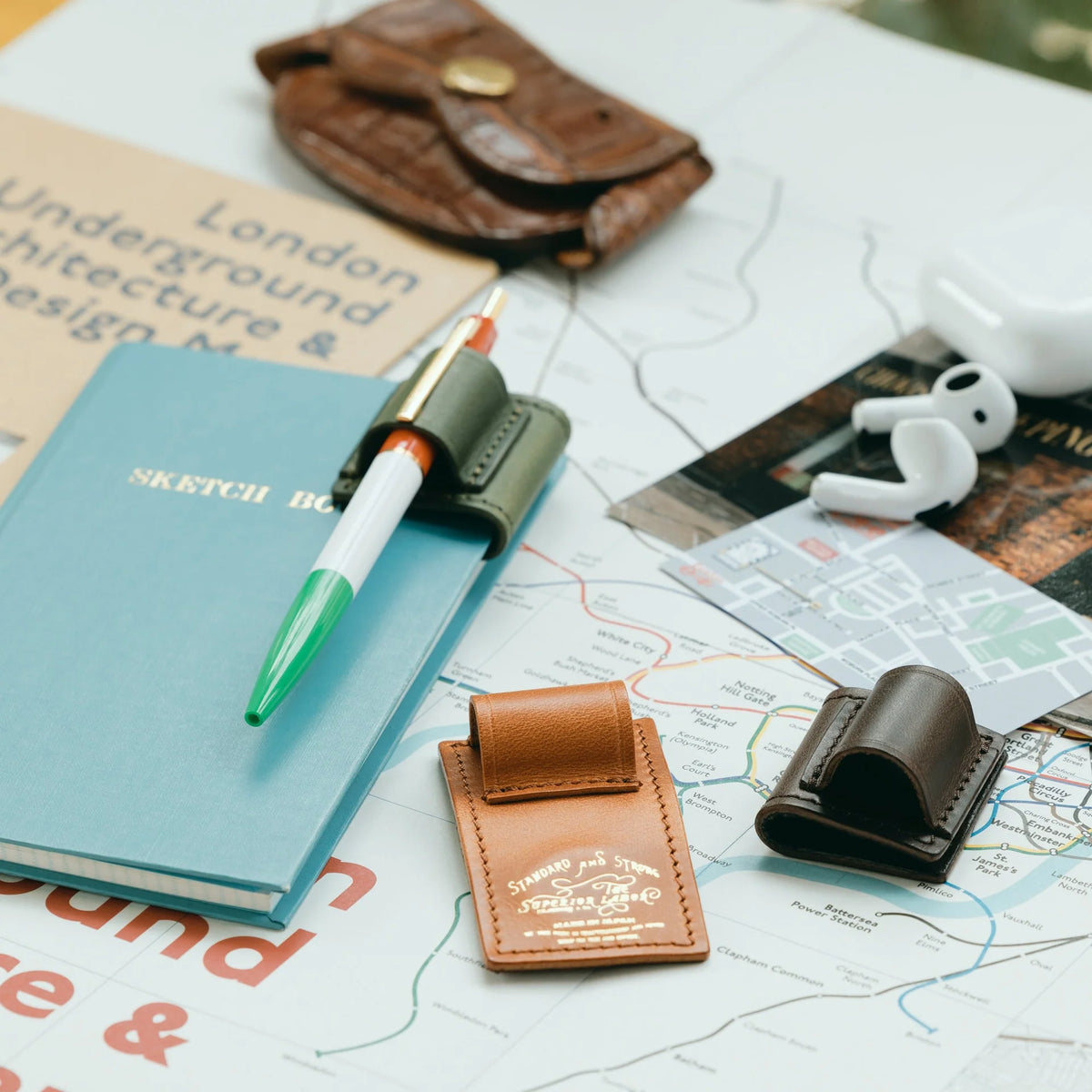 The Superior Labor Tochigi Pull-Up Leather Magnet Pen Clip - Black Brown