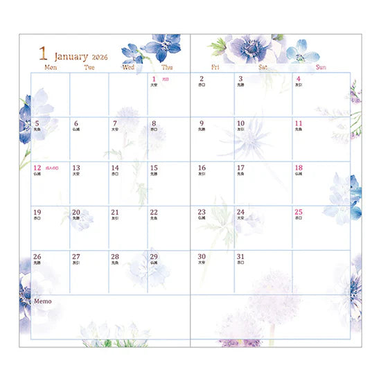 Midori 2026 Slim Pocket Diary - Country Time Flower