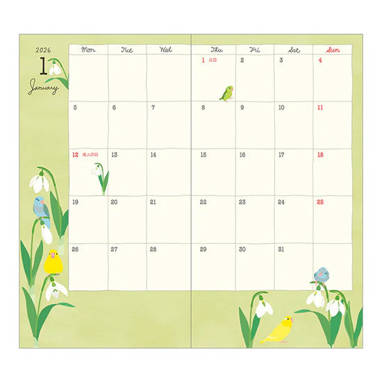 Midori 2026 Slim Pocket Diary - Bird