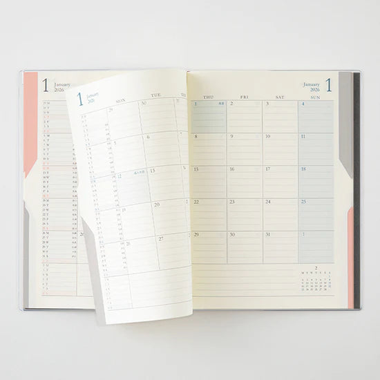 Midori 2026 B6 Double Schedule Diary - Beige
