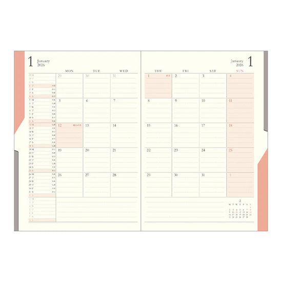 Midori 2026 B6 Double Schedule Diary - Black