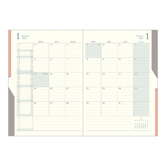 Midori 2026 B6 Double Schedule Diary - Black