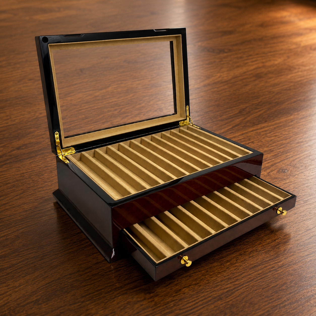 22 Lacquered Pen Box - Tobacco Brown