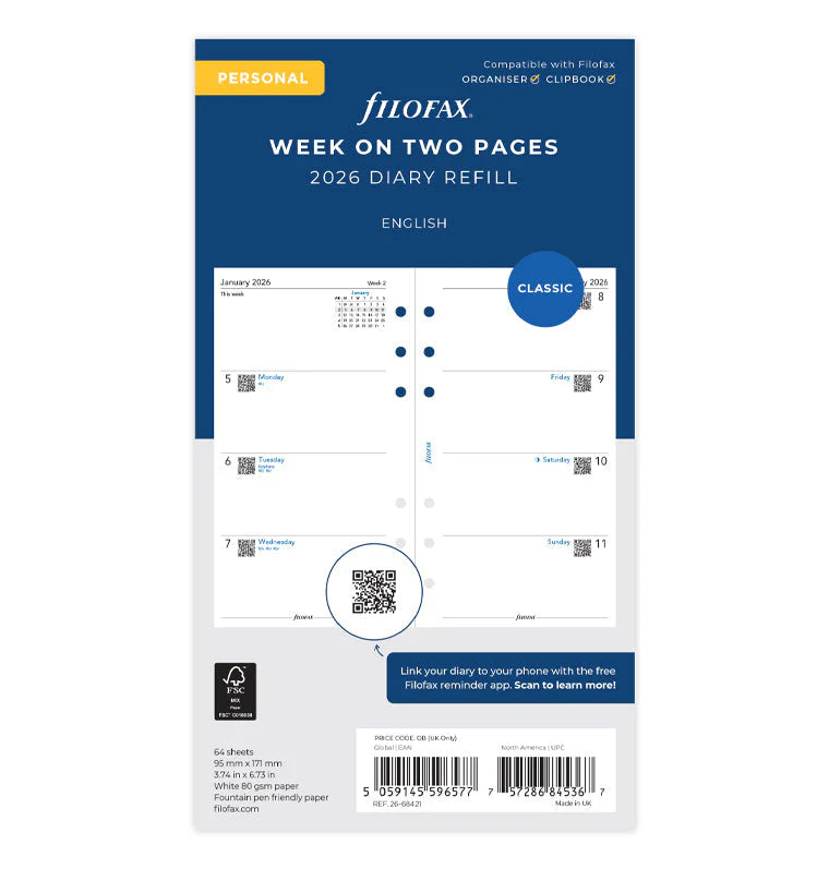 Filofax 2026 Week to View Mon-Sun Planner - English