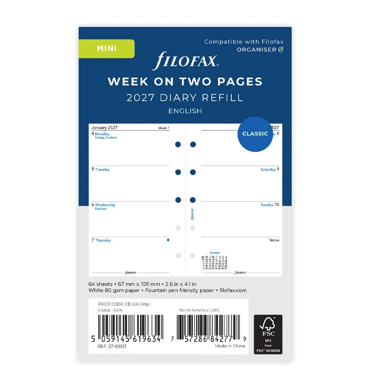 Filofax 2027 Mini Week On Two Pages Diary - English
