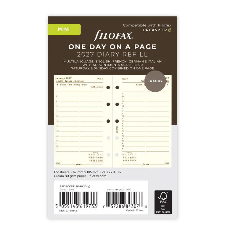 Filofax 2027 Mini One Day On A Page Diary - English (Cream)