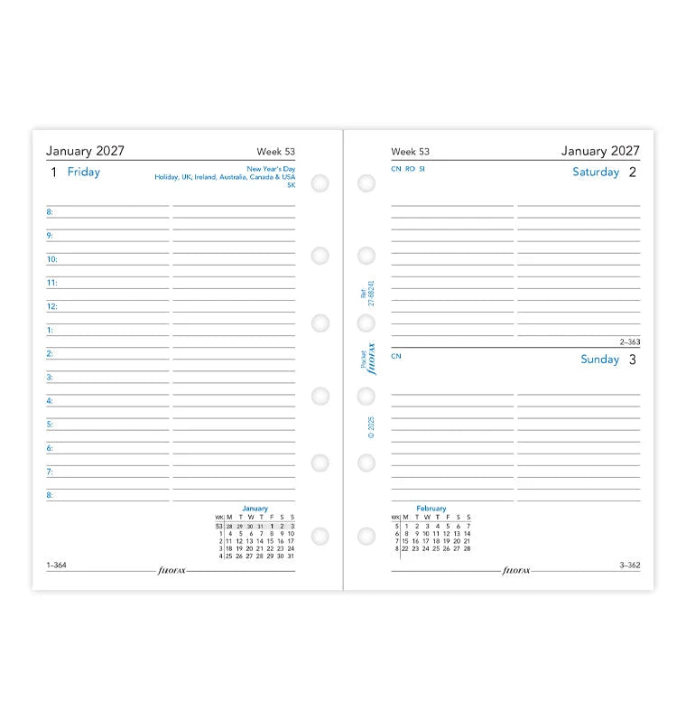 Filofax 2027 Pocket One Day On A Page with Appointments - English