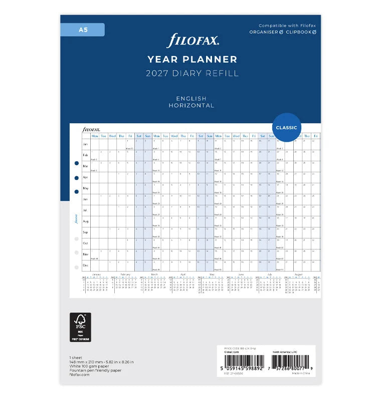 Filofax 2027 A5 Horizontal Year Planner - English