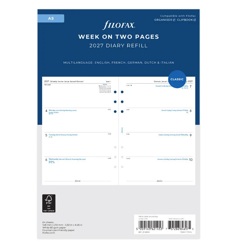 Filofax 2027 A5 Week On Two Pages Diary - Multilanguage