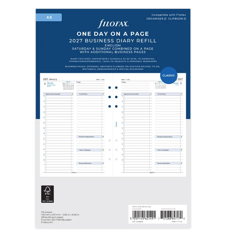 Filofax 2027 A5 One Day On A Page Business Diary - English