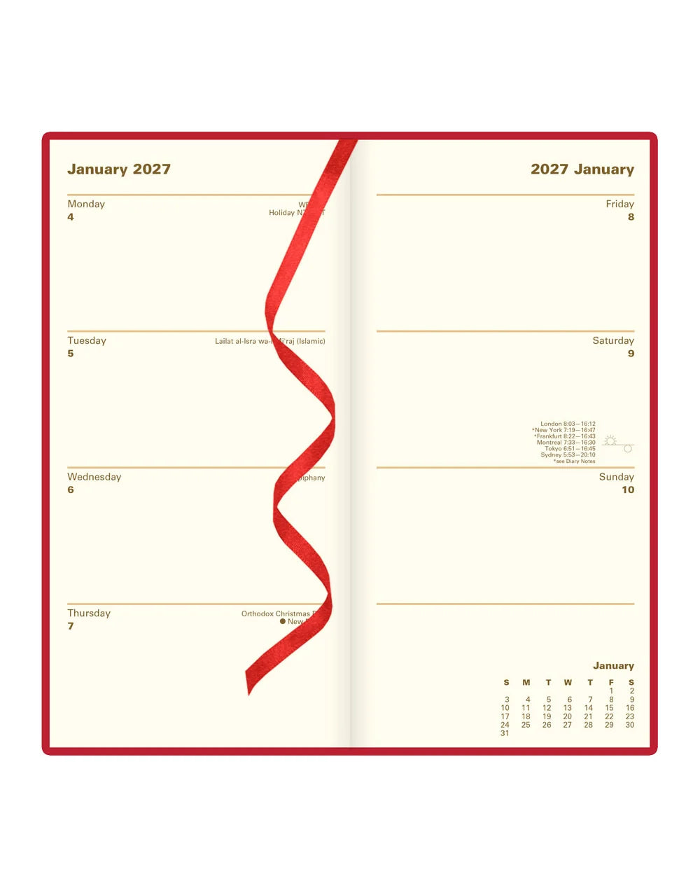 Letts of London 2027 Signature Bonded-Slim Week to View Planner - Red (Upright)