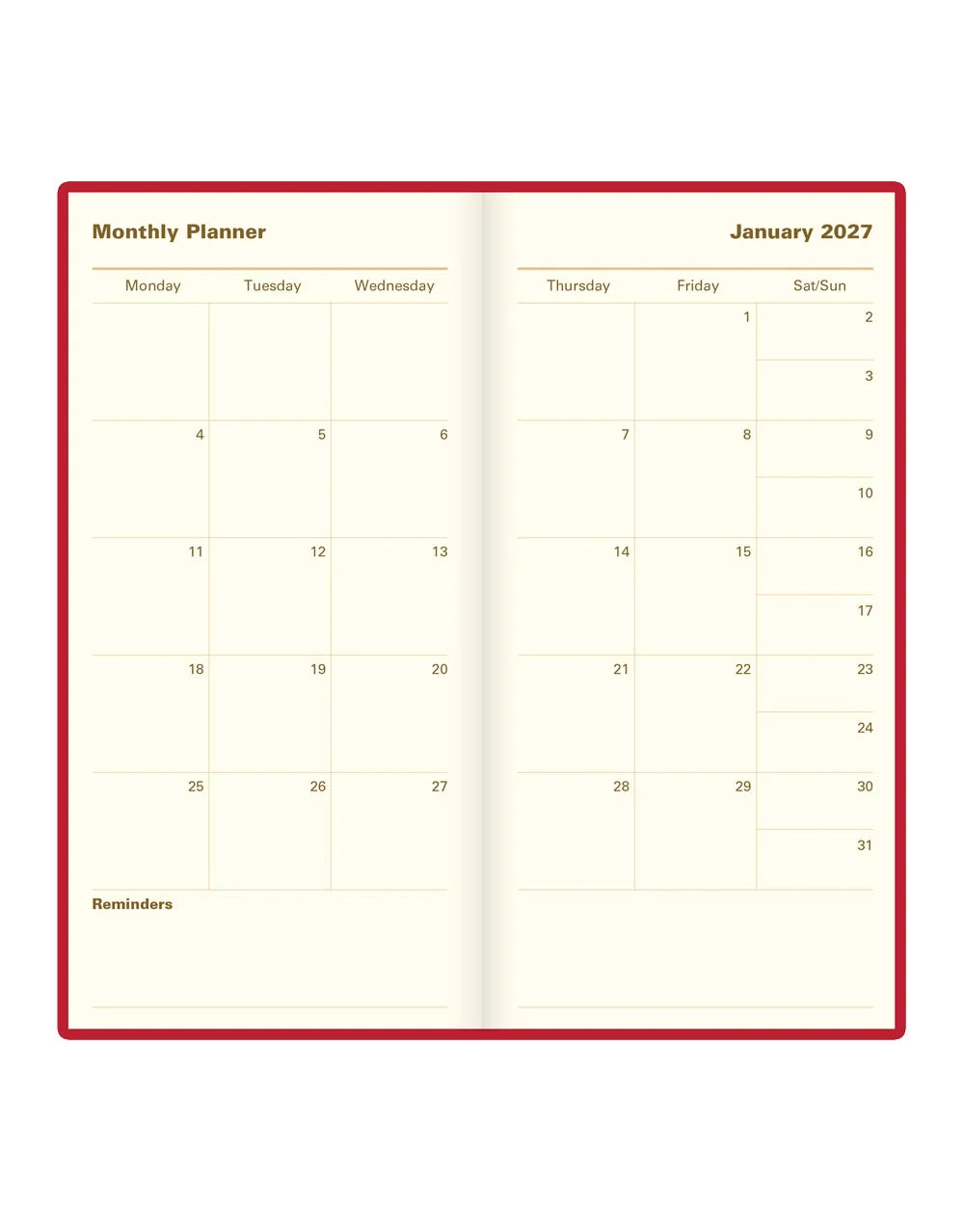 Letts of London 2027 Signature Bonded-Slim Week to View Planner - Red (Upright)