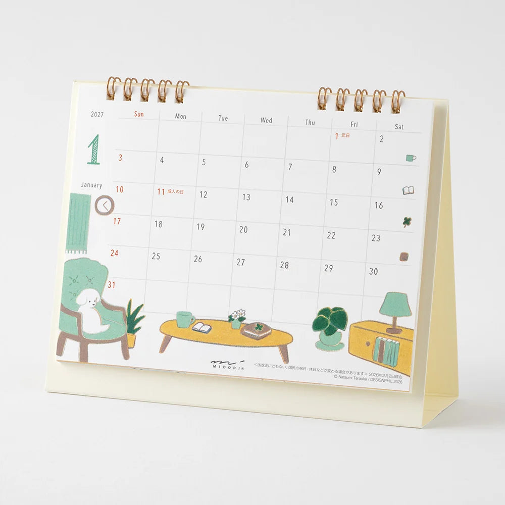 Midori 2027 Ring Stand Monthly Calendar - M Dog