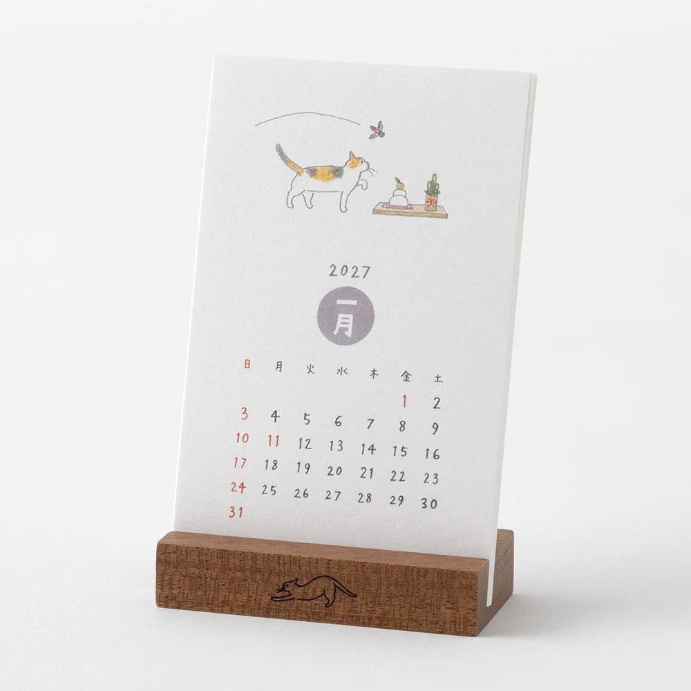 Midori 2027 Wooded Stand Monthly Calendar - Cat