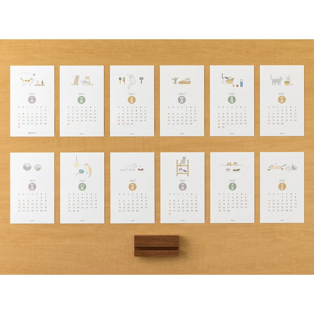 Midori 2027 Wooded Stand Monthly Calendar - Cat