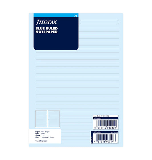 Filofax A5 Paper 6-Ring Refill - Blue (Ruled)