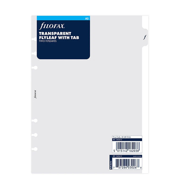 Filofax A5 Accessory 6-Ring Refill - Transparent Flyleaf with Tab