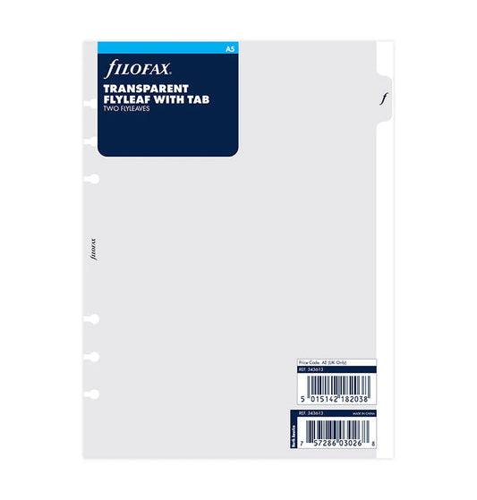 Filofax A5 Accessory 6-Ring Refill - Transparent Flyleaf with Tab