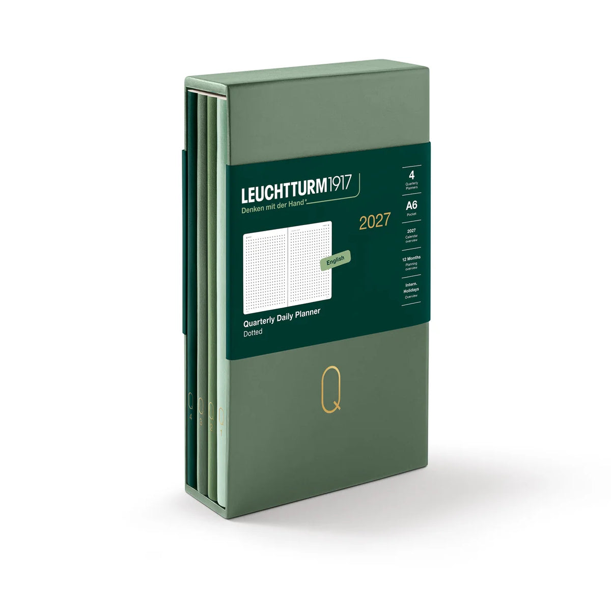 Leuchtturm1917 2027 A6 Pocket Hardcover Quarterly Dotted Daily Planner Set - Shades of Green (Pack of 4)