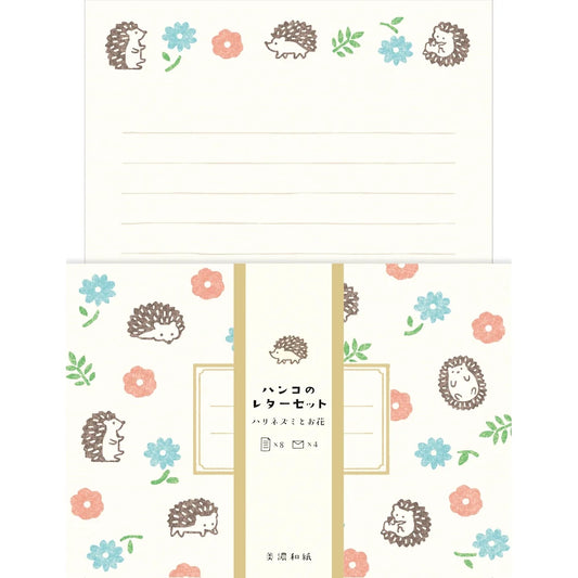 Furukawa Paper Hanko Letter Set - Hedgehog & Flowers
