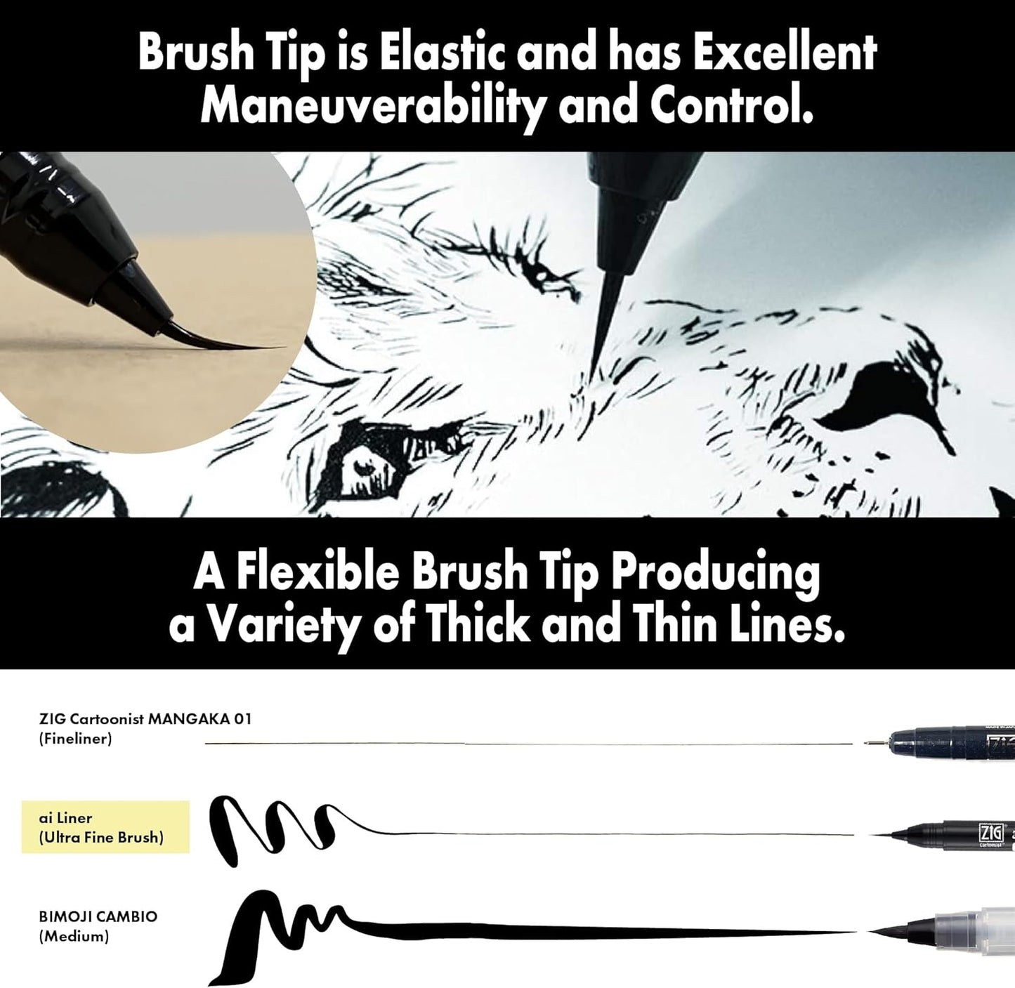 Kuretake Zig Cartoonist ai Liner Brush Tip Pen - Sepia (Ultra Fine)