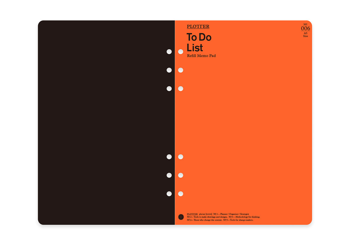 PLOTTER Refill Memo Pad To Do List (50 sheets) - A5 Size