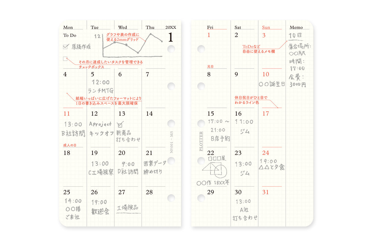 PLOTTER DIARY 2027 Monthly Schedule Refill - Mini 5 Size