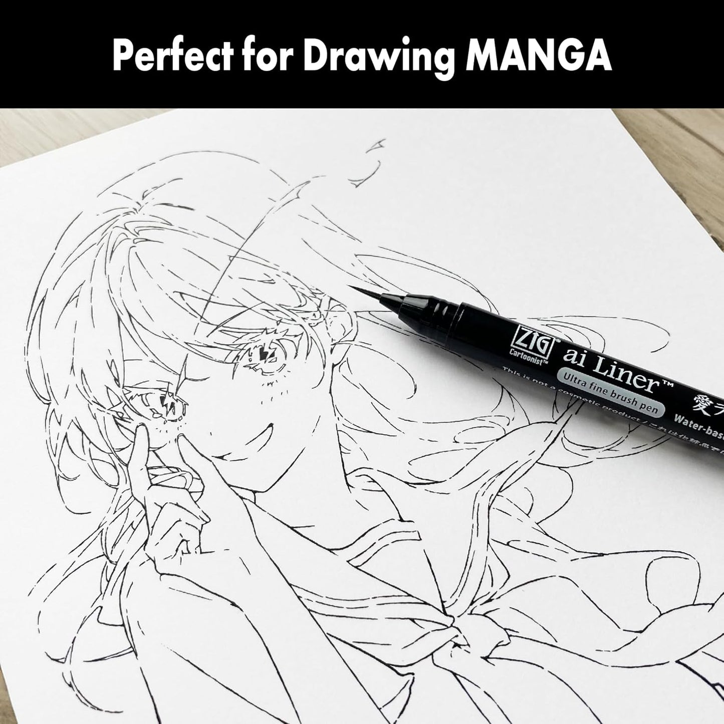 Kuretake Zig Cartoonist ai Liner Brush Tip Pen - Gray (Ultra Fine)
