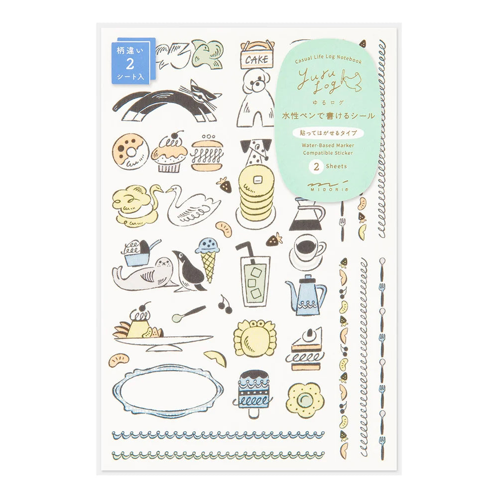 Midori Yuru Log Decoration Sticker - Sweets & Animals (2 sheets)